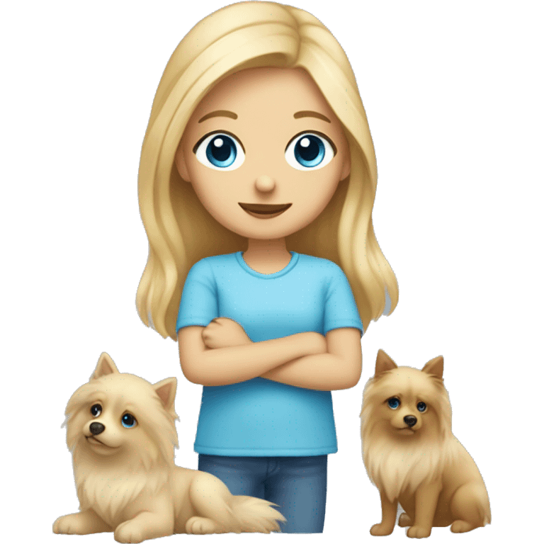 Blonde girl blue eyes holding spitz  emoji