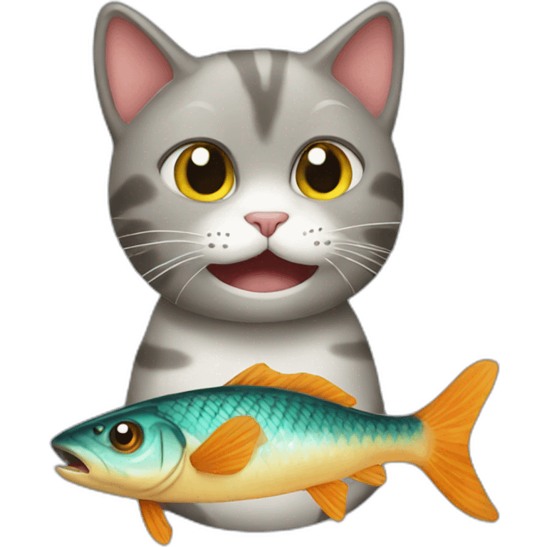 Cat eating fish emoji