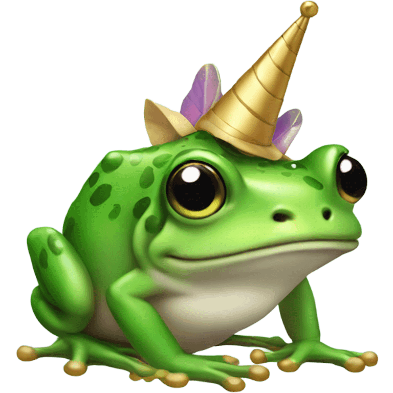 Green frog with unicorn horn and wings emoji