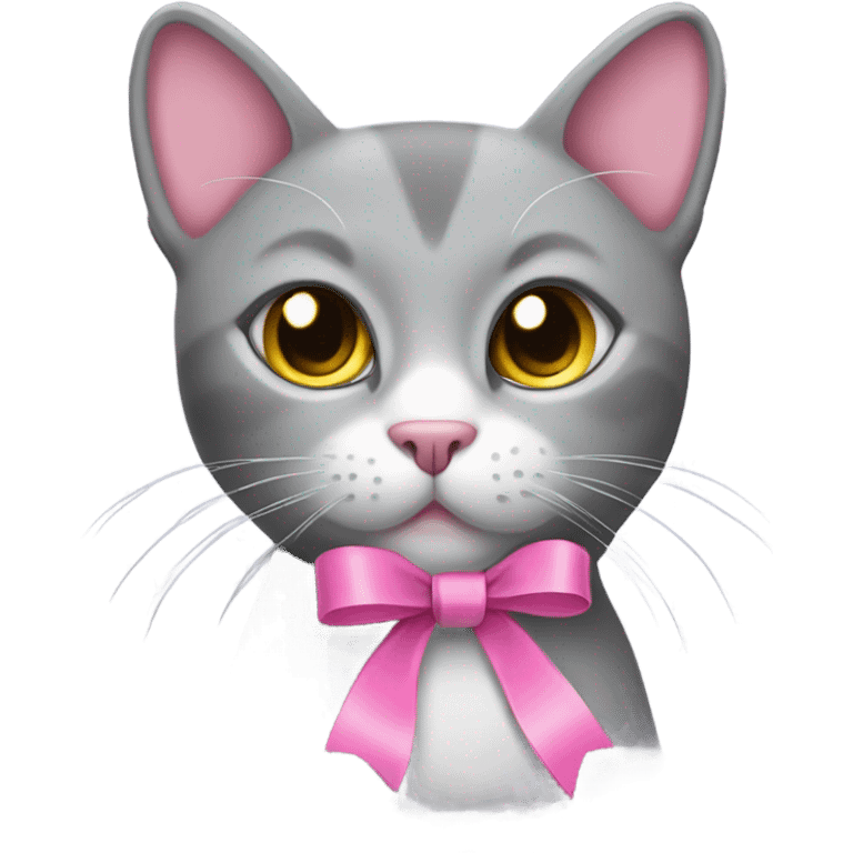 a grey cat with a pink ribbon on the right side of its head emoji