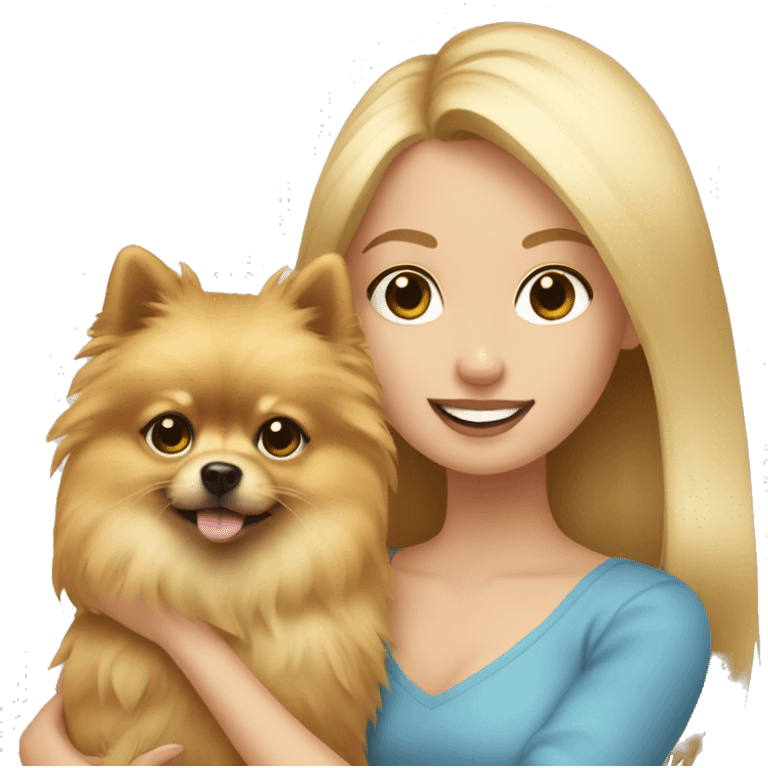 blonde hair girl holding a pomeranian  emoji