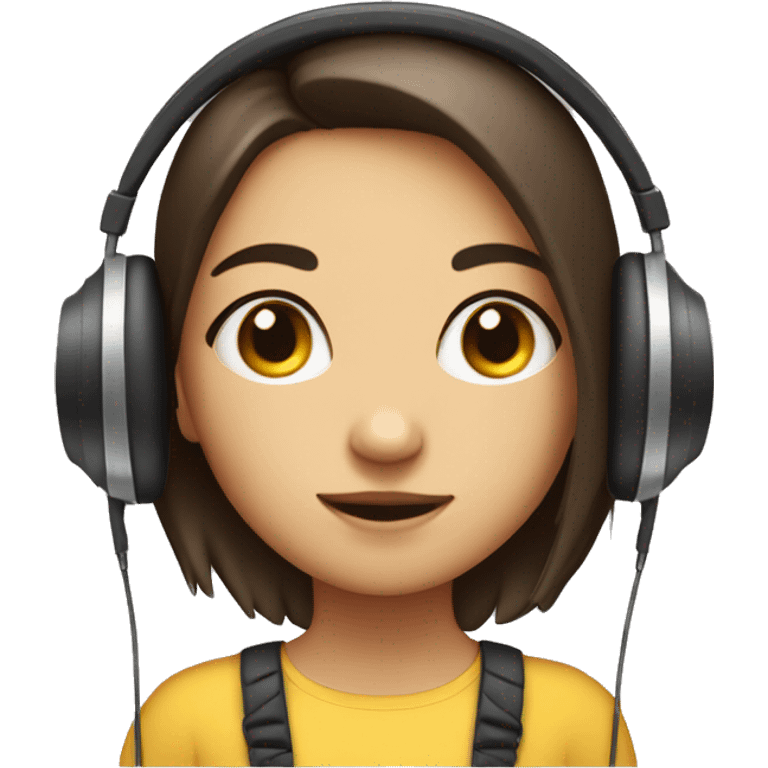  Cute girl wearing headphones but without eyes her eyes are white. One eyebrow upside other is down. In half profile emoji