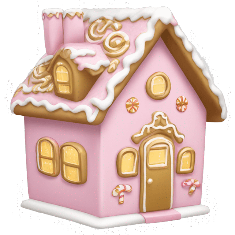 light pink and gold and white gingerbread house emoji