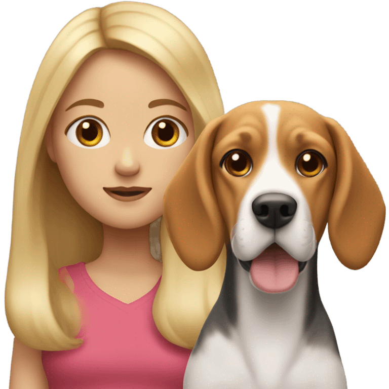 girl with long blond hair with a beagle dog emoji