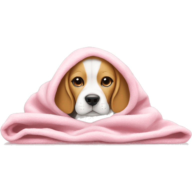 cute lemon and white beagle in cozy pink blanket  emoji