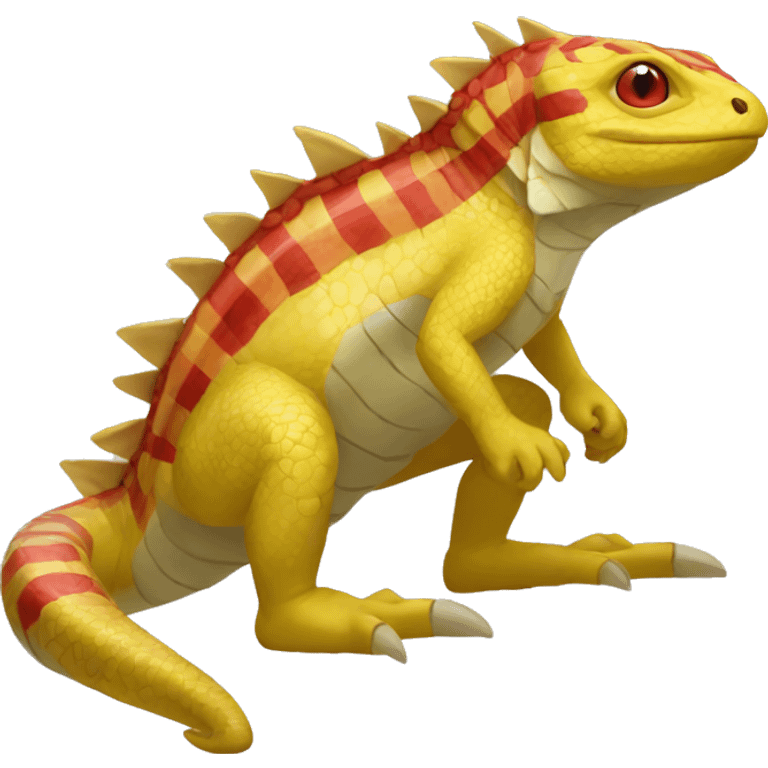 A Yellow Shiny Anthro-Scalie-Lizard-Reptile-Salamandrian-Fakémon with red stripes Full Body emoji