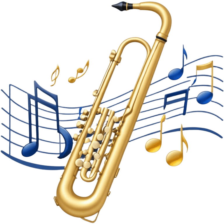 Create an elegant and artistic emoji that represents music arrangement and orchestration. The design should feature a conductor's baton, musical scores, and various orchestral instruments (drums, violin, trumpet, electric guitar, synthesizer). Incorporate flowing lines to represent harmony and orchestral balance, along with a subtle representation of sheet music. Use rich, classical colors like gold, silver, or deep blue, and create an atmosphere of sophistication and precision. The background should be transparent. emoji