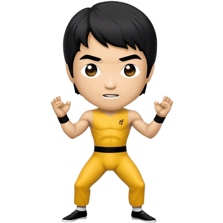 Cinematic Realistic Bruce Lee Pop Culture Emoji, featuring a dynamic portrayal of the legendary martial artist rendered with crisp detail and energetic lighting. emoji