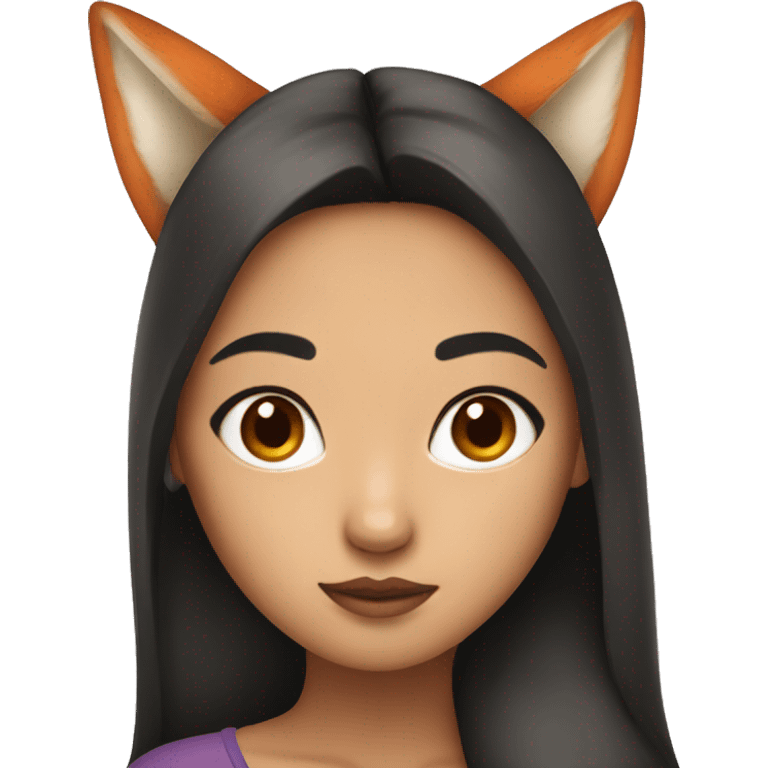 asian girl looks with fox ears and a fox nose emoji