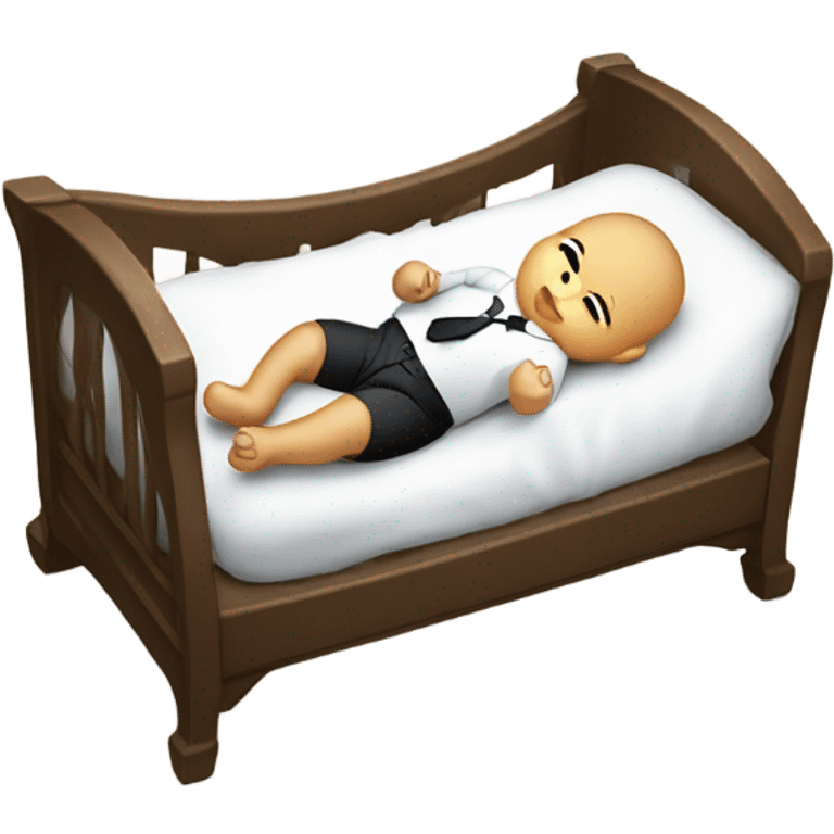 white newborn baby in a business suit lies in a cradle emoji