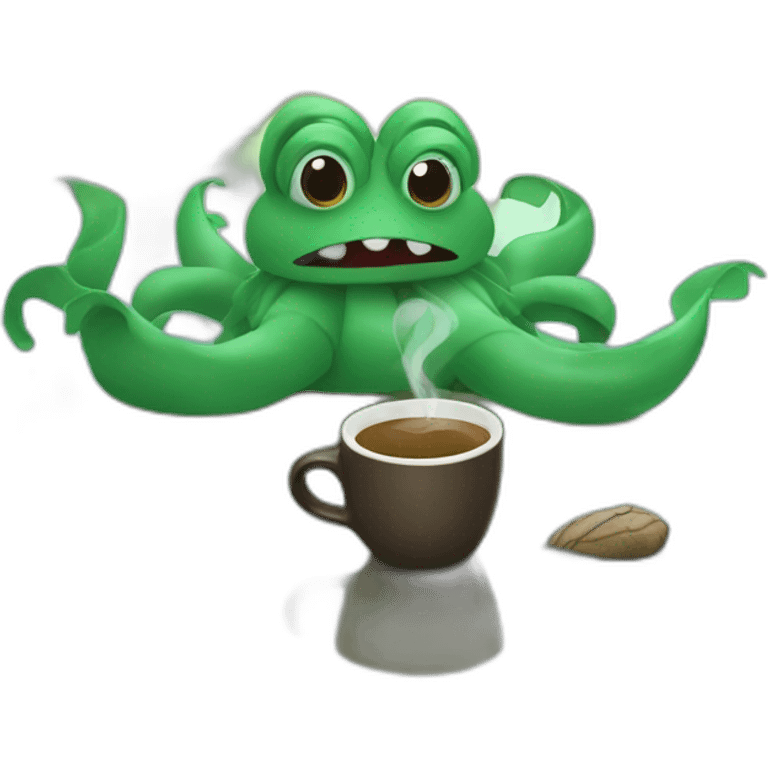 talkative river creature with a coffee emoji