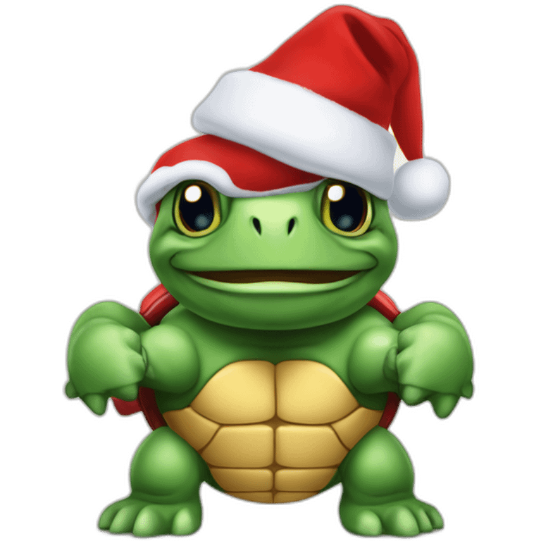 Bodybuilder turtle CrossFit weight lift wearing Christmas hat emoji