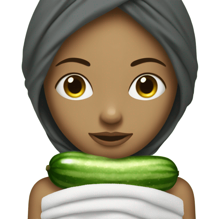 a girl with a towel on her head and cucumbers on her eyes emoji