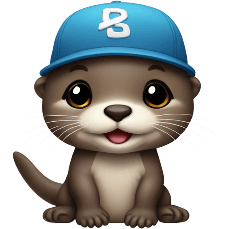 Cute baby otter. Wearing backwards baseball hat. Full body.  emoji