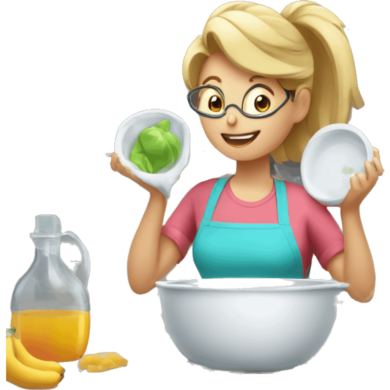 Multitasking Mom doing dishes, pumping  emoji