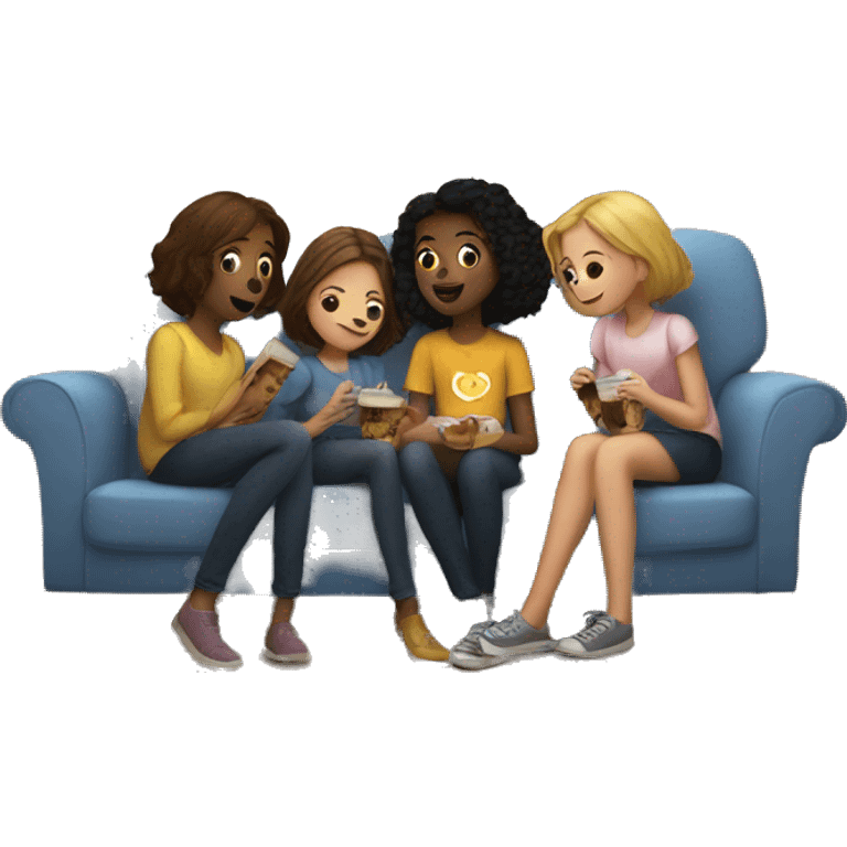 Two girls and a cat watching a movie in a house in Paris emoji