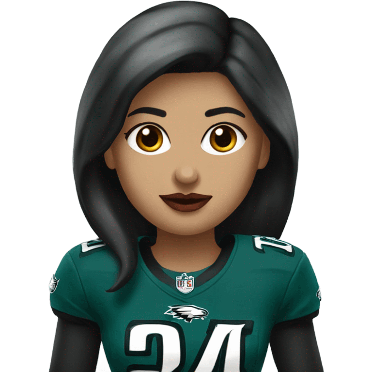  White female dark hair red lips wearing Philadelphia Eagles jersey emoji