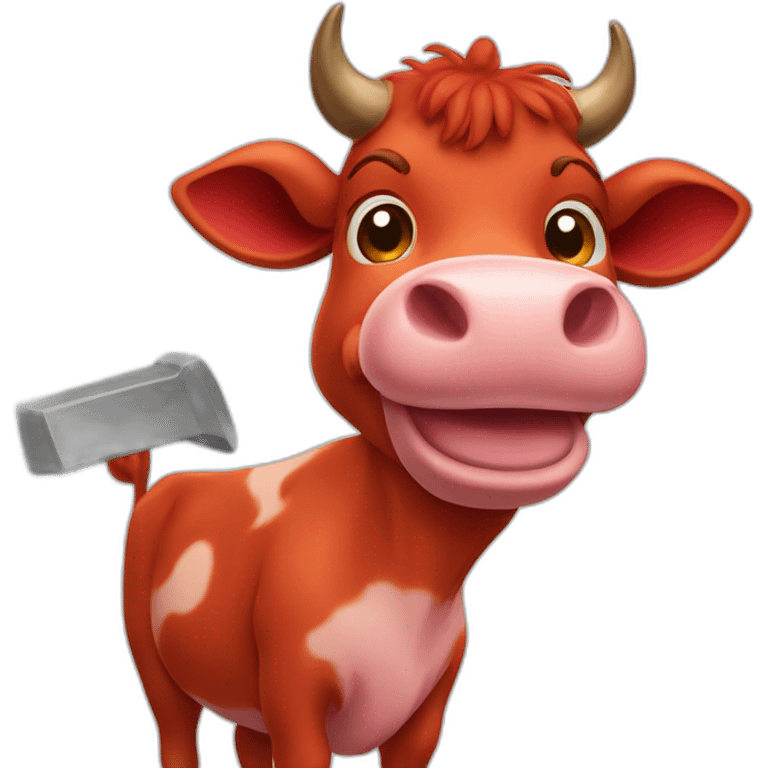 red cow waving both pan and hammer emoji