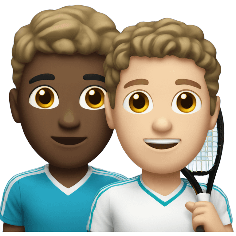 2 white boy who are brunette playing tennis together  emoji