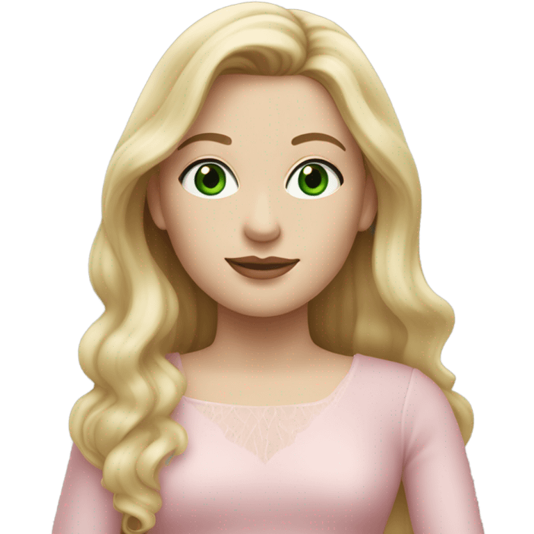 Realistic White woman with Long blonde straight hair and green eyes, wearing Long soft pink tiered tulle dress, isolated emoji