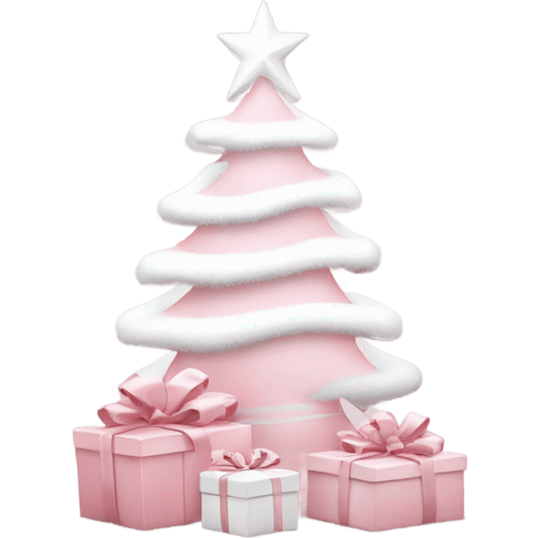 Light pink Christmas gifts under a white Christmas tree  emoji