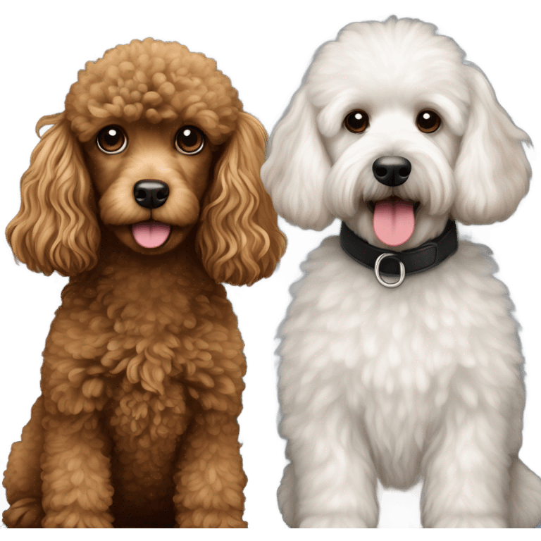 little black and white toy poodle and brown golden doodle emoji