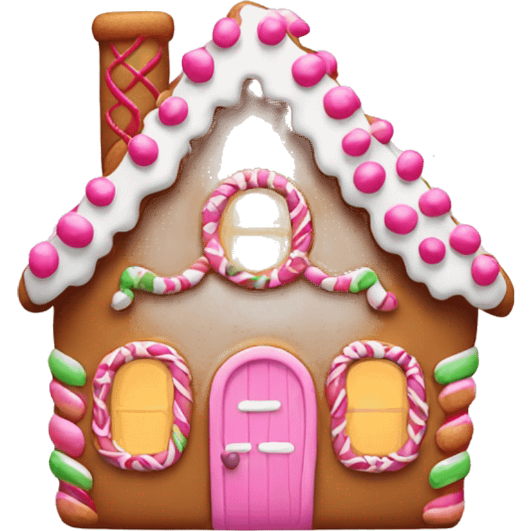 cute gingerbread house with pink emoji