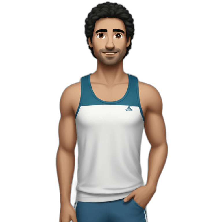 Black hair white Tunisian man in adidas tank top emoji