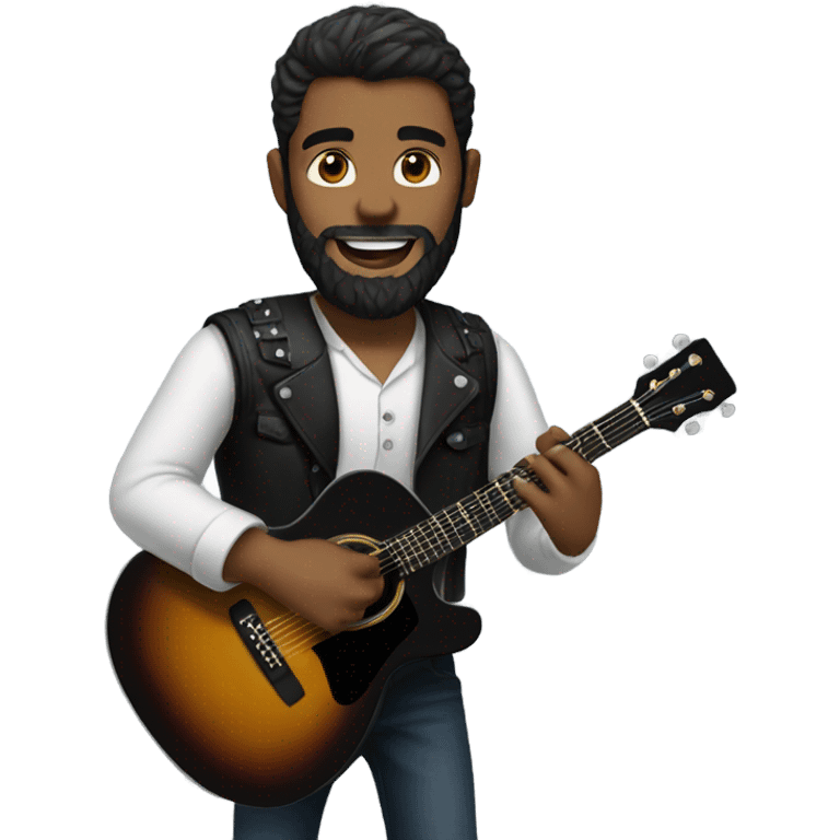 Attractive bearded man playing black guitar emoji