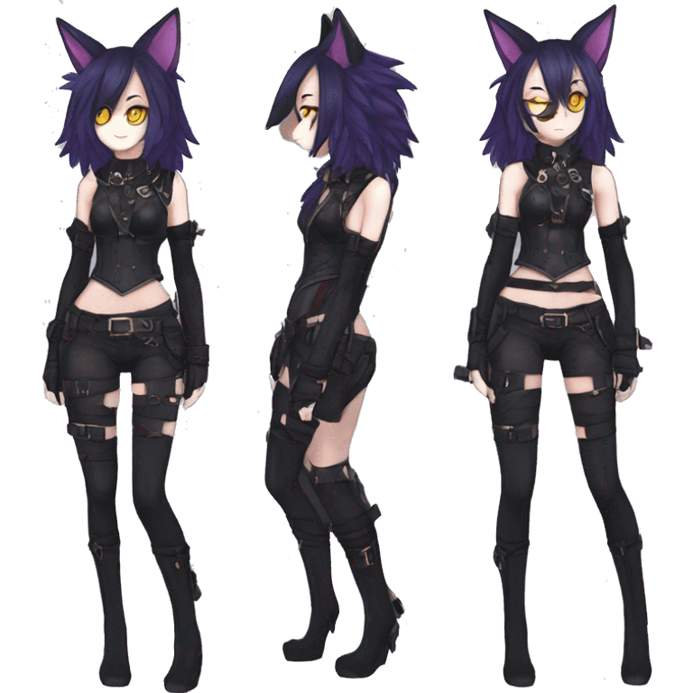 cool kawaii anthro edgy distinguished pretty elegant beautiful fantasy black ethereal nargacuga-Noivern-sphynx-Quiana-Fakemon collar techwear harness leather garter belt pouches emoji