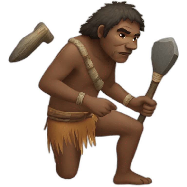 Aborigine with stone axe hunting emoji