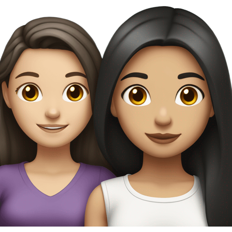 White girl with dark brown straight hair and Hispanic girl with black straight hair lesbian couple  emoji