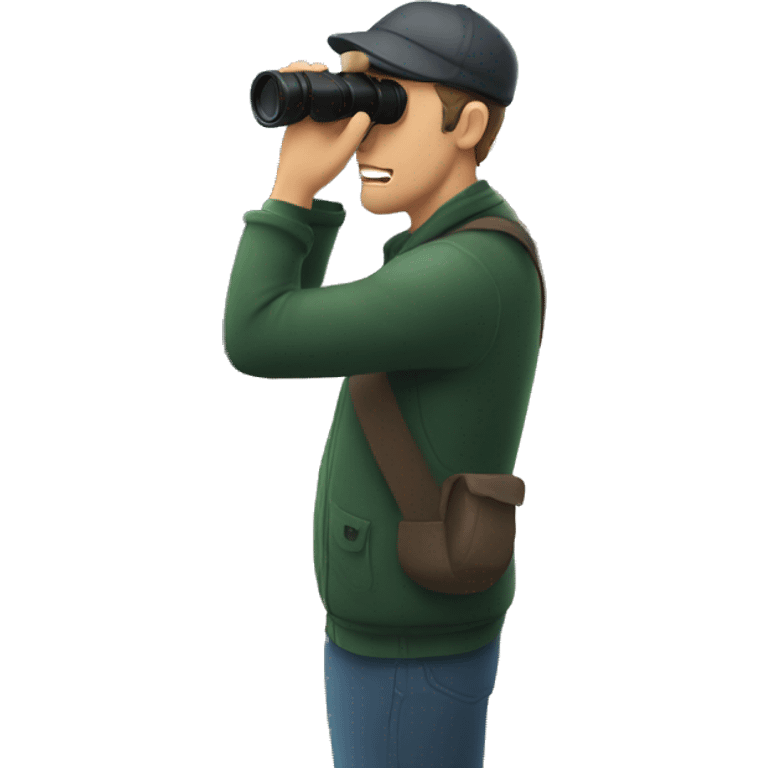 Man using binoculars to look at passing train emoji