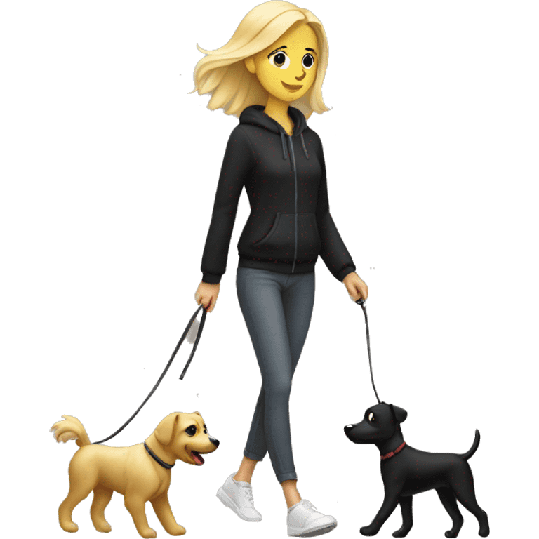 Blonde Girl walk with black dog emoji