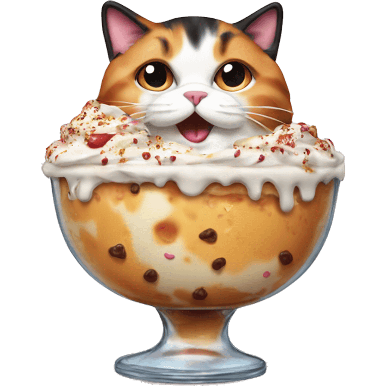 Realistic Fat calico cat with sundae emoji