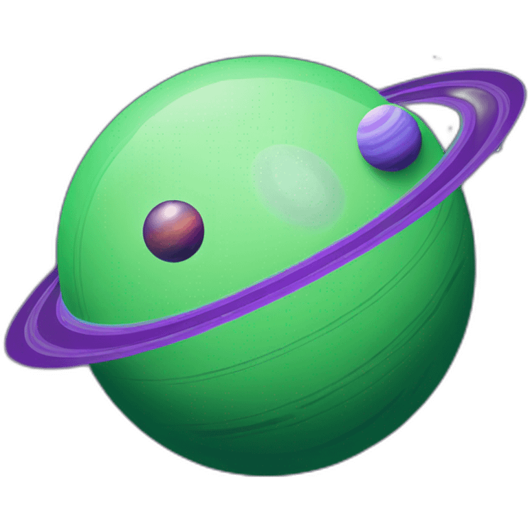 green planet with purple saturn rings and moon emoji