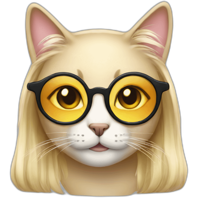 Long Blonde hair female cat with circular glasses emoji