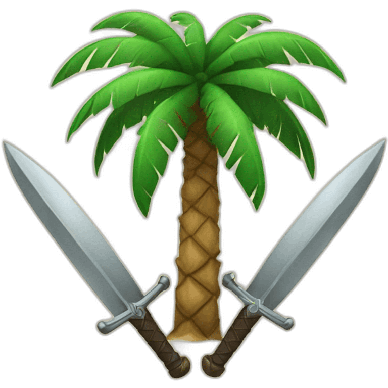 palm tree in middle with two swords partale to each other move up emoji