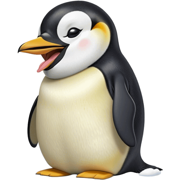 Cinematic Cute Yawning Emperor Penguin Portrait Emoji, Head tilted slightly with a dramatic, wide-open yawn, showcasing smooth, downy feathers with a striking contrast and sleepy, half-closed eyes, Simplified yet irresistibly adorable features, highly detailed, glowing with a soft, cozy polar glow, high shine, relaxed yet expressive, stylized with a touch of whimsical charm, soft glowing outline, capturing the essence of a drowsy yet affectionate arctic guardian that seems ready to stretch out and nap! emoji