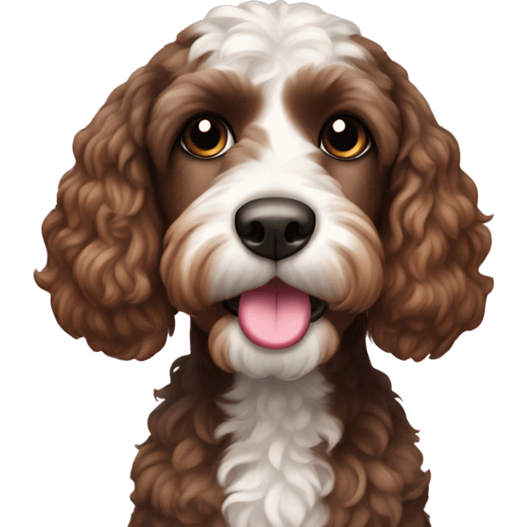 Cockapoo with dark brown and white face and pink nose emoji