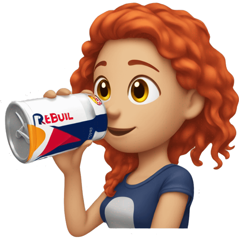 Girl with red hair drinking a redbull  emoji