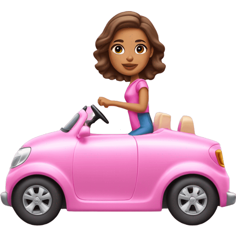 A light hispanic girl driving a pink barbie car emoji