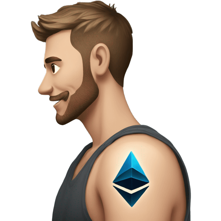 A guy with a tattoo of etherum emoji