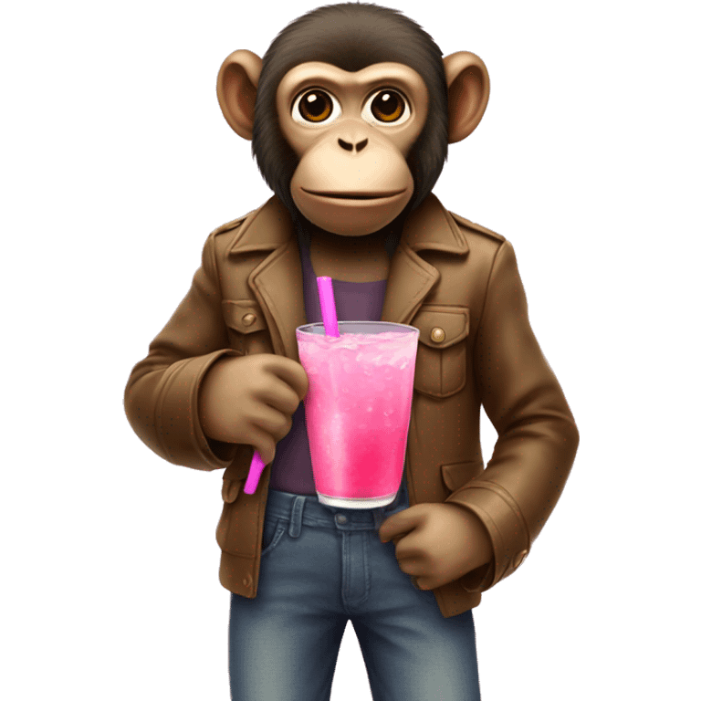 monkey wearing a trousers and drinking pink lemonade  emoji