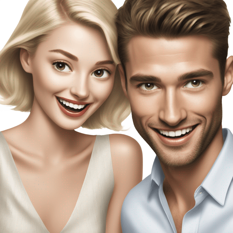 Hyper Realistic beautiful dior model laughing with a handsome male model  emoji