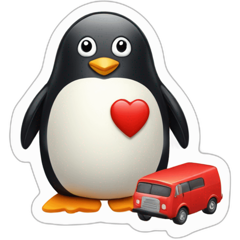 Penguin with red matchbox car emoji