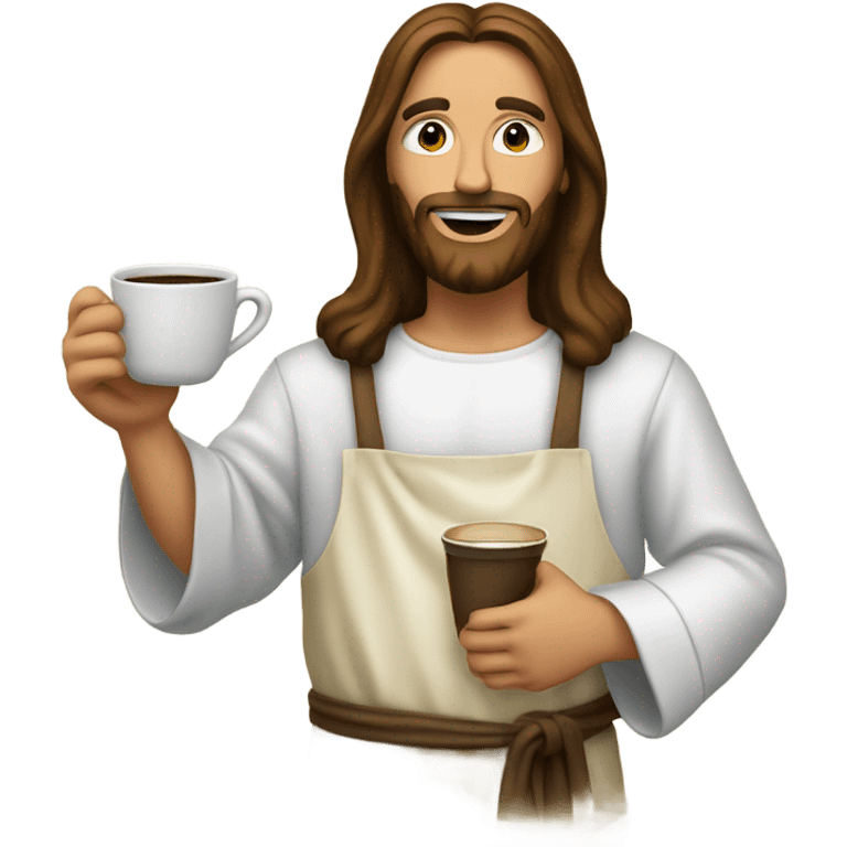 Jesus Christ in apron holding coffee pot emoji