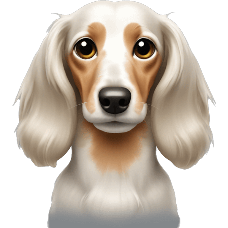 a white creamy long haired dachshund  emoji