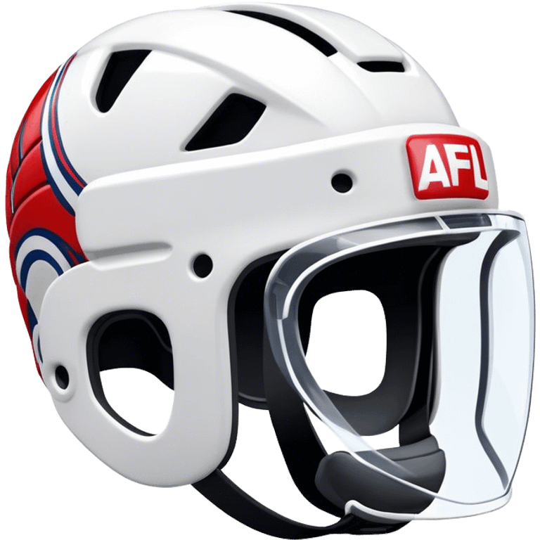 Cinematic Realistic image of AFL headgear featuring detailed cushioning and protective design elements, rendered with dynamic reflections on synthetic materials and set against a blurred action-packed background emoji