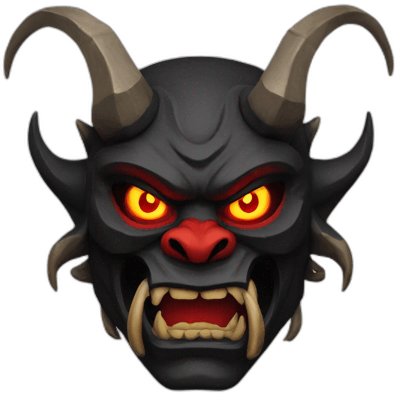 oni mask, black, very detailed, big horns, red eyes emoji